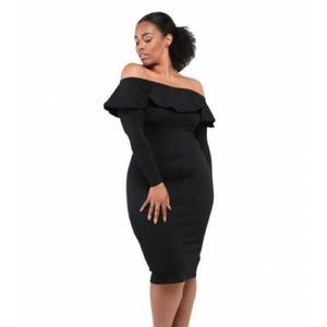 Vicky Ponte Long Sleeve Ruffle Dress